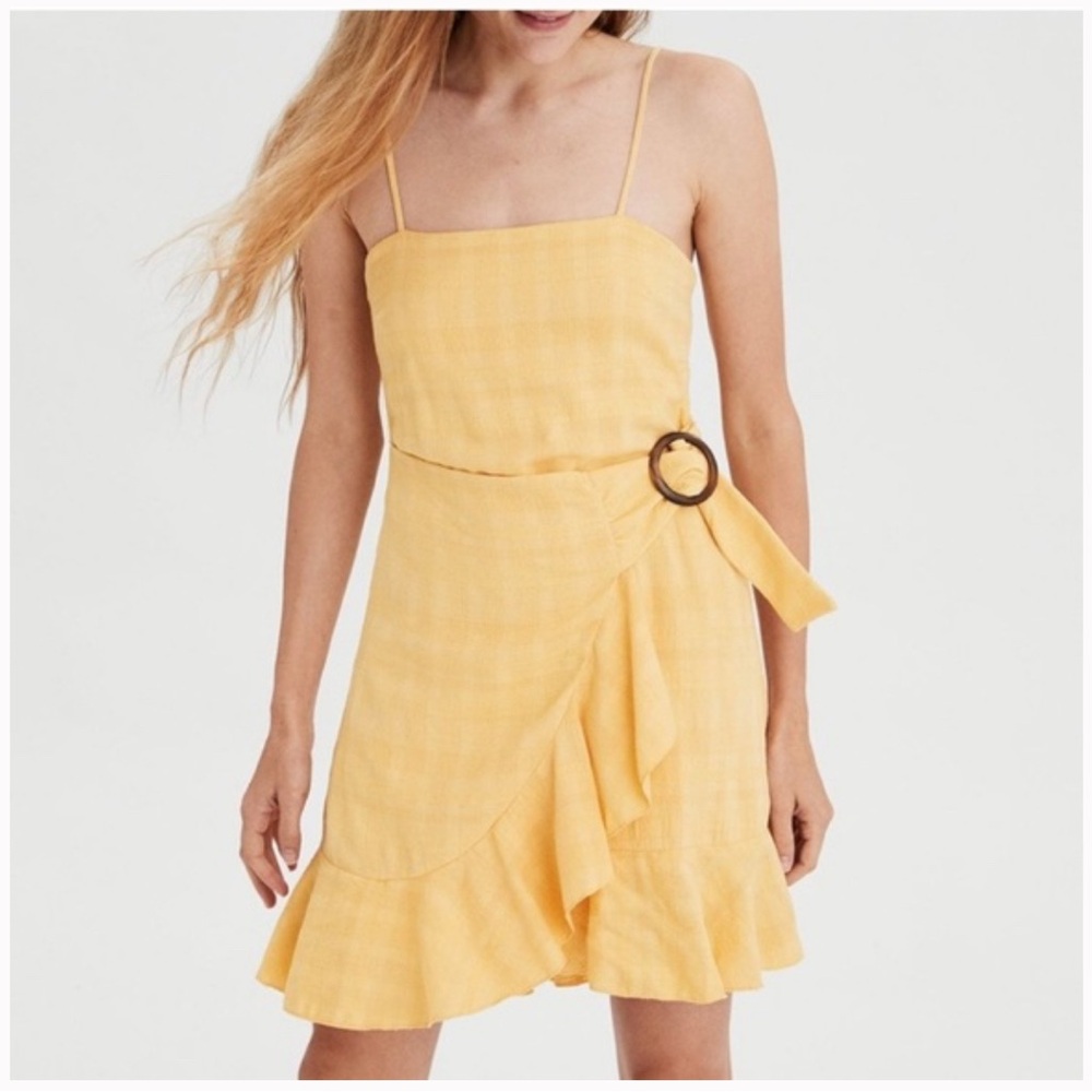 Butter Yellow Faux Wrap Dress